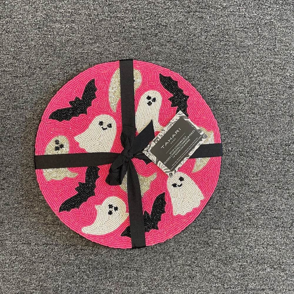 Pink Beaded Halloween Placemat Set